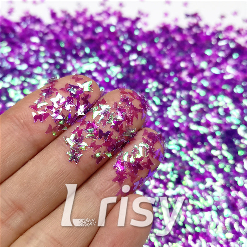 3mm Butterfly Shaped Iridescent Purple Glitter C006