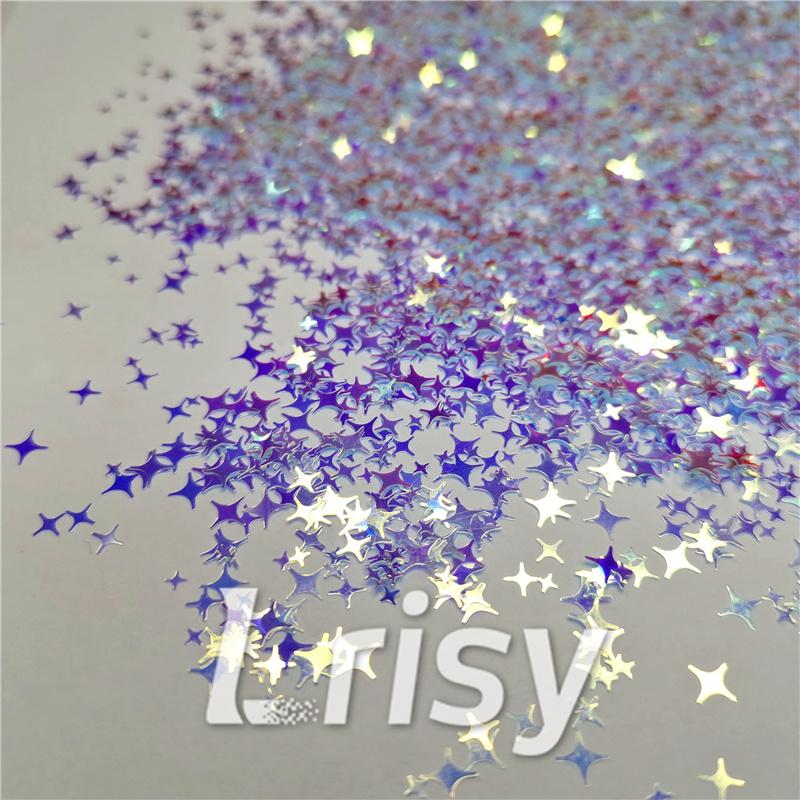 3/4/5mm Four Pointed Star Mixed Royal Blue Iridescent Glitter FE-F321A