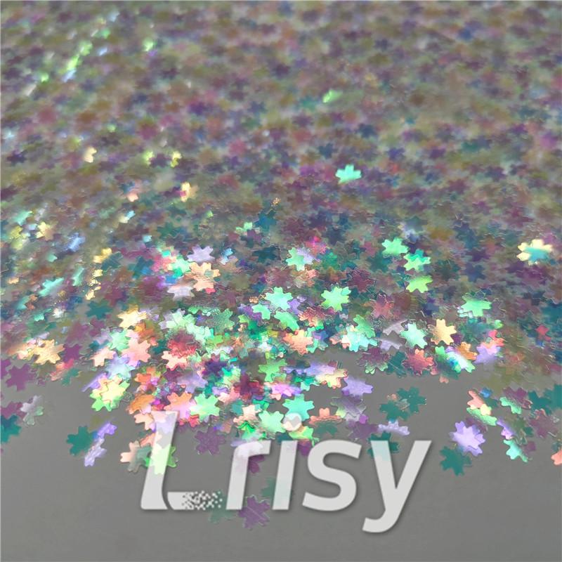5mm Cherry Blossoms (Sakura) Shaped Iridescent Rainbow Glitter C022