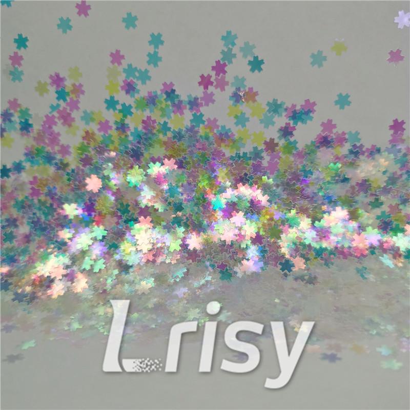 5mm Cherry Blossoms (Sakura) Shaped Iridescent Rainbow Glitter C022