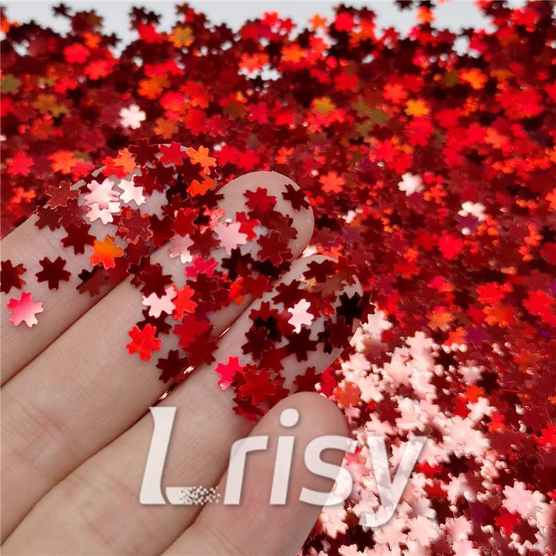 5mm Cherry Blossoms Shaped Holographic Red Glitter LB0300
