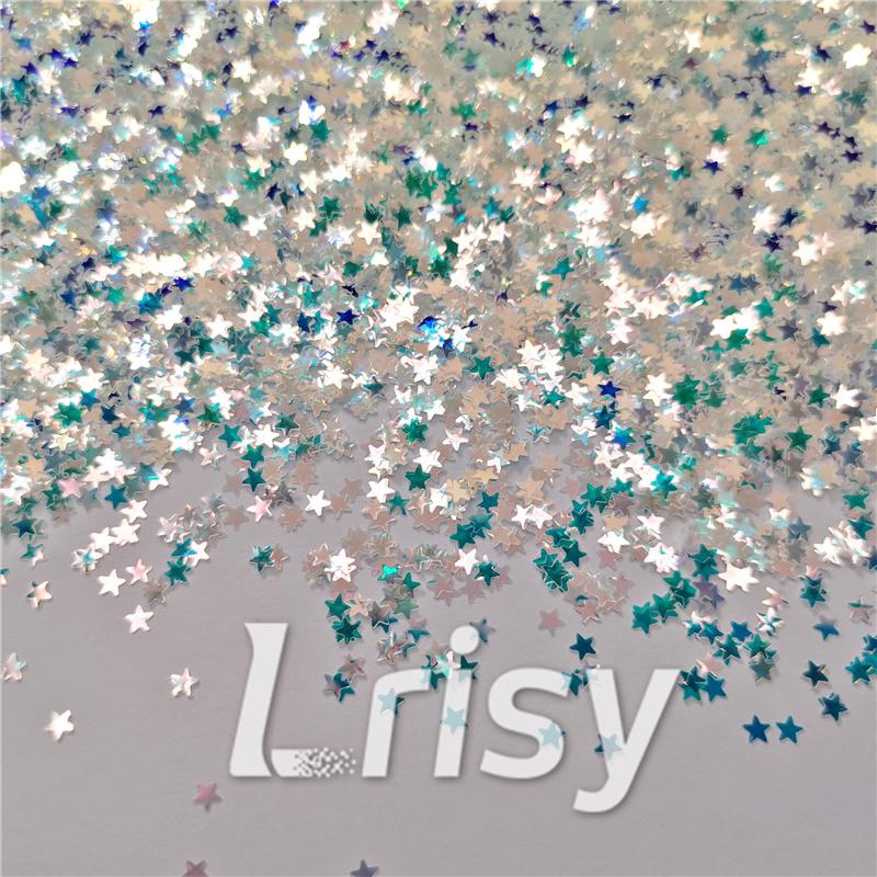 3mm Star Shaped Green Iridescent Glitter LZ321A