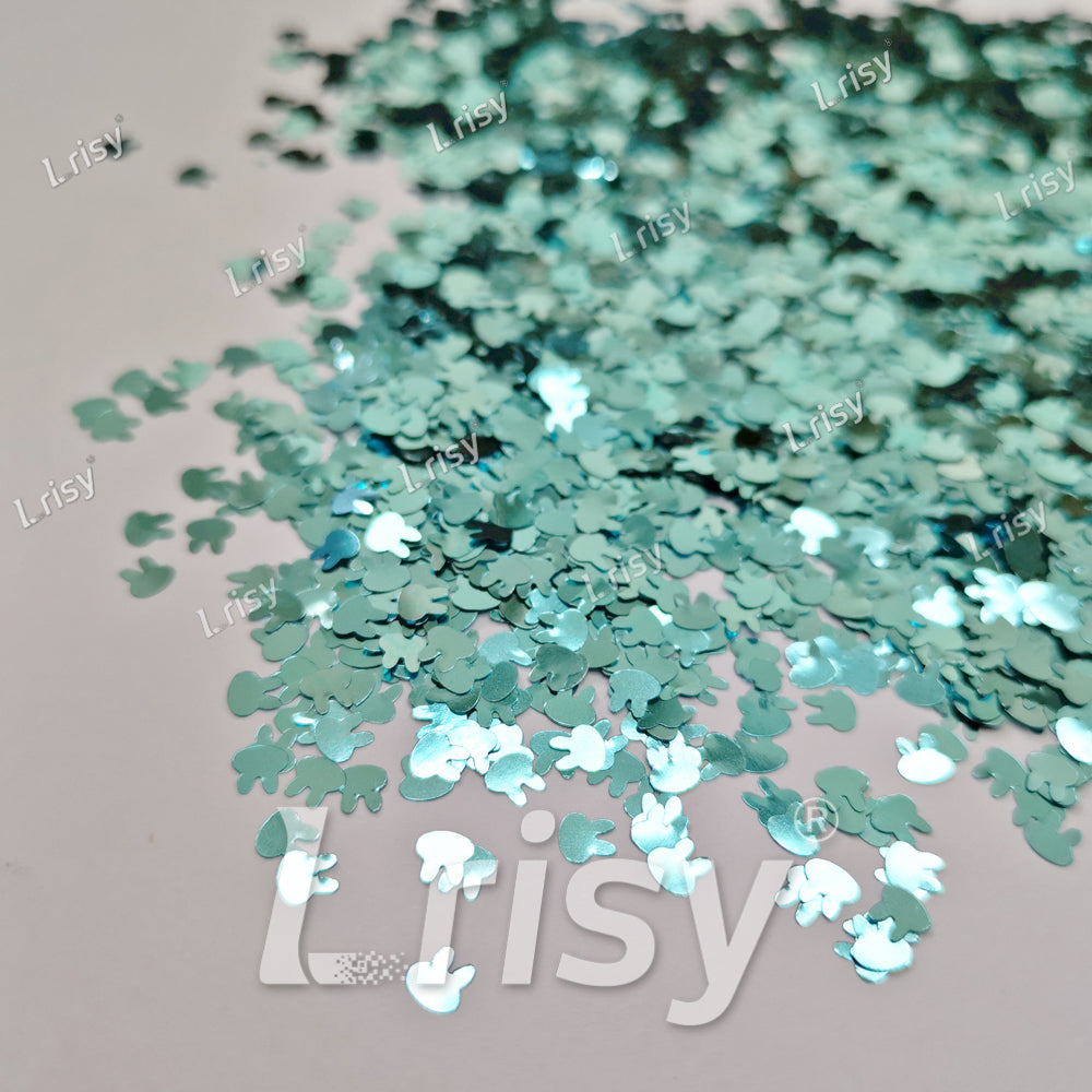 4mm Rabbit Bunny Shapes Sky Blue Glitter B0711