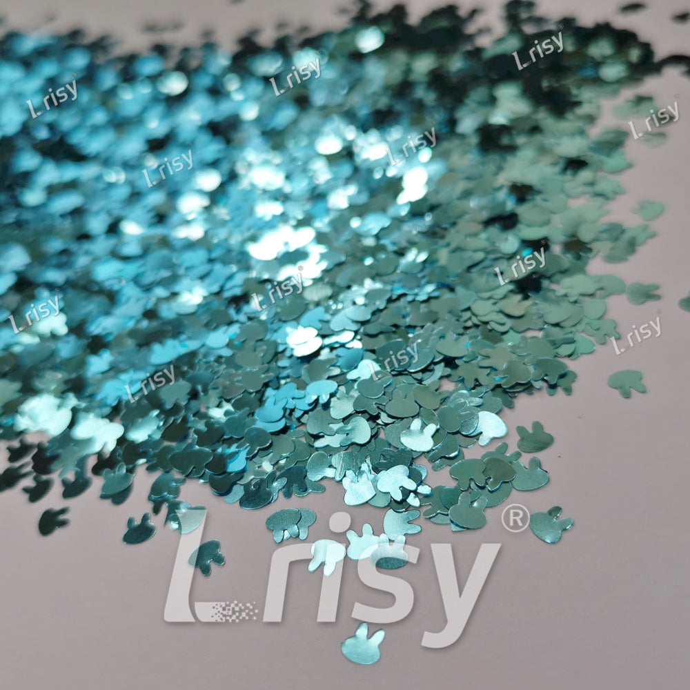 4mm Rabbit Bunny Shapes Sky Blue Glitter B0711