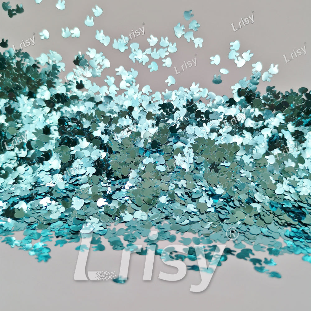 4mm Rabbit Bunny Shapes Sky Blue Glitter B0711