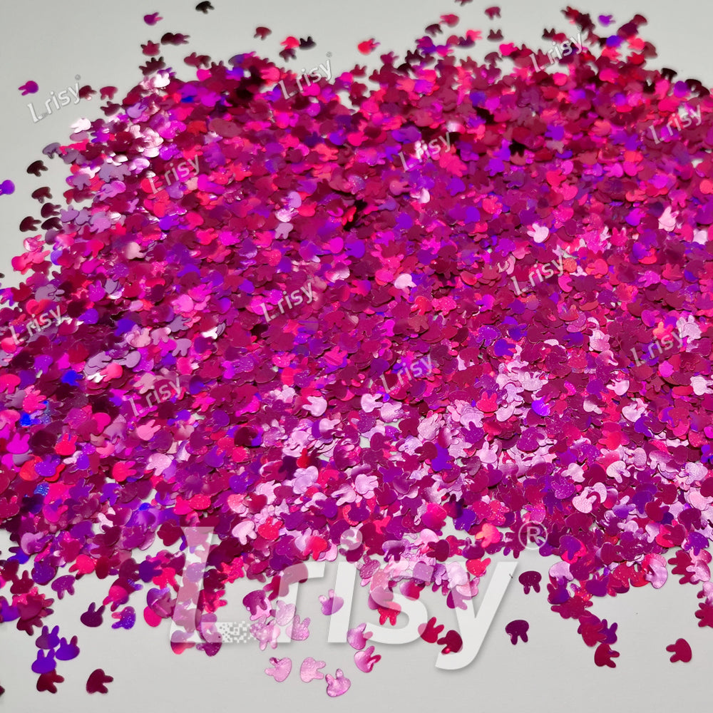 4mm Rabbit Bunny Shapes Laser Rose Red Glitter LB0912