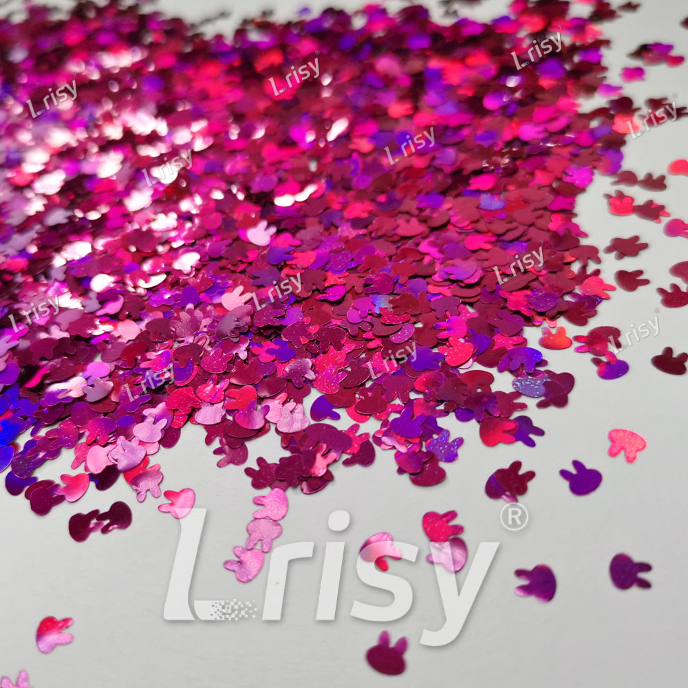 4mm Rabbit Bunny Shapes Laser Rose Red Glitter LB0912