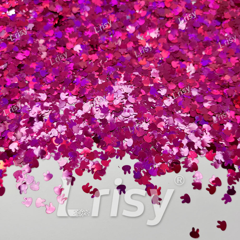 4mm Rabbit Bunny Shapes Laser Rose Red Glitter LB0912