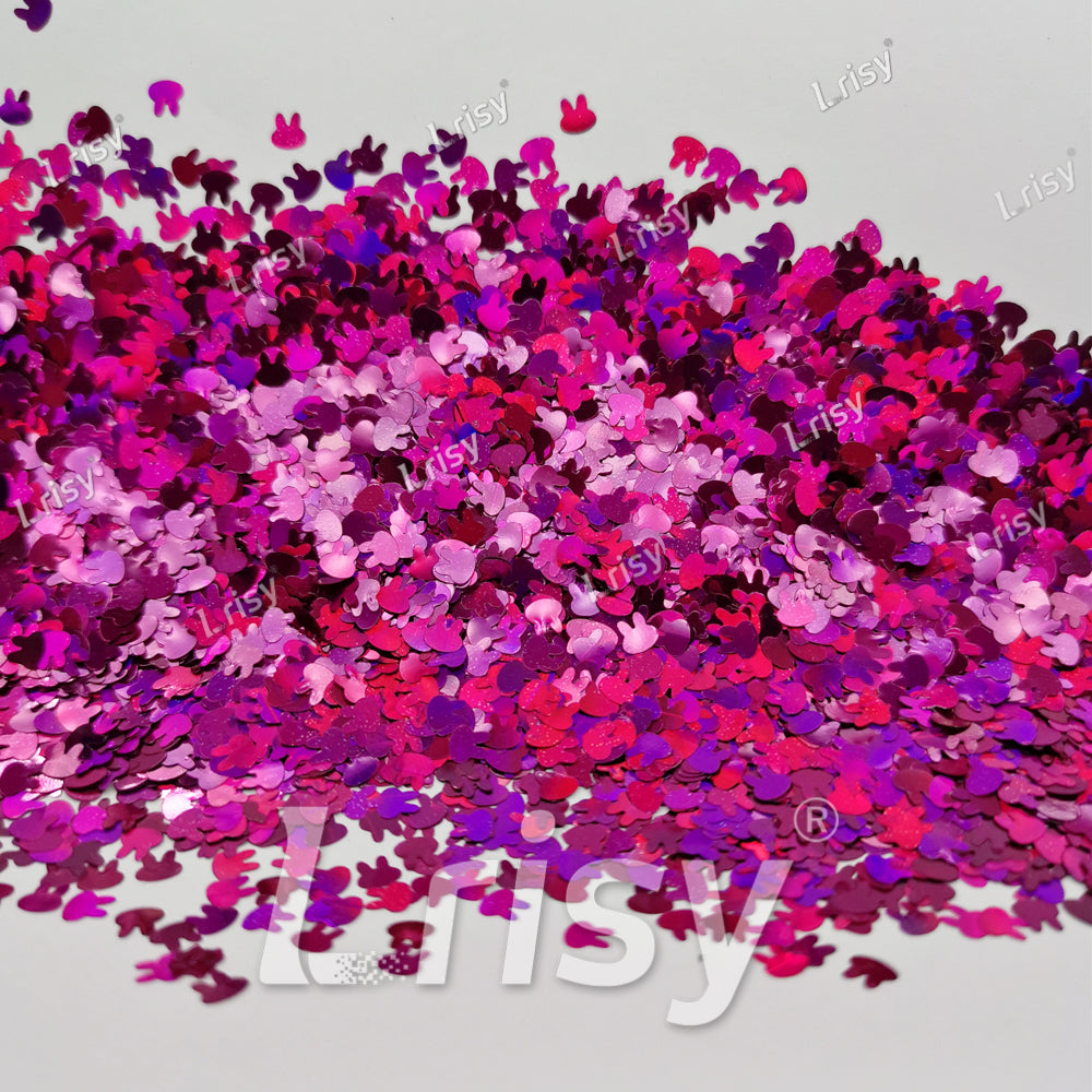 4mm Rabbit Bunny Shapes Laser Rose Red Glitter LB0912