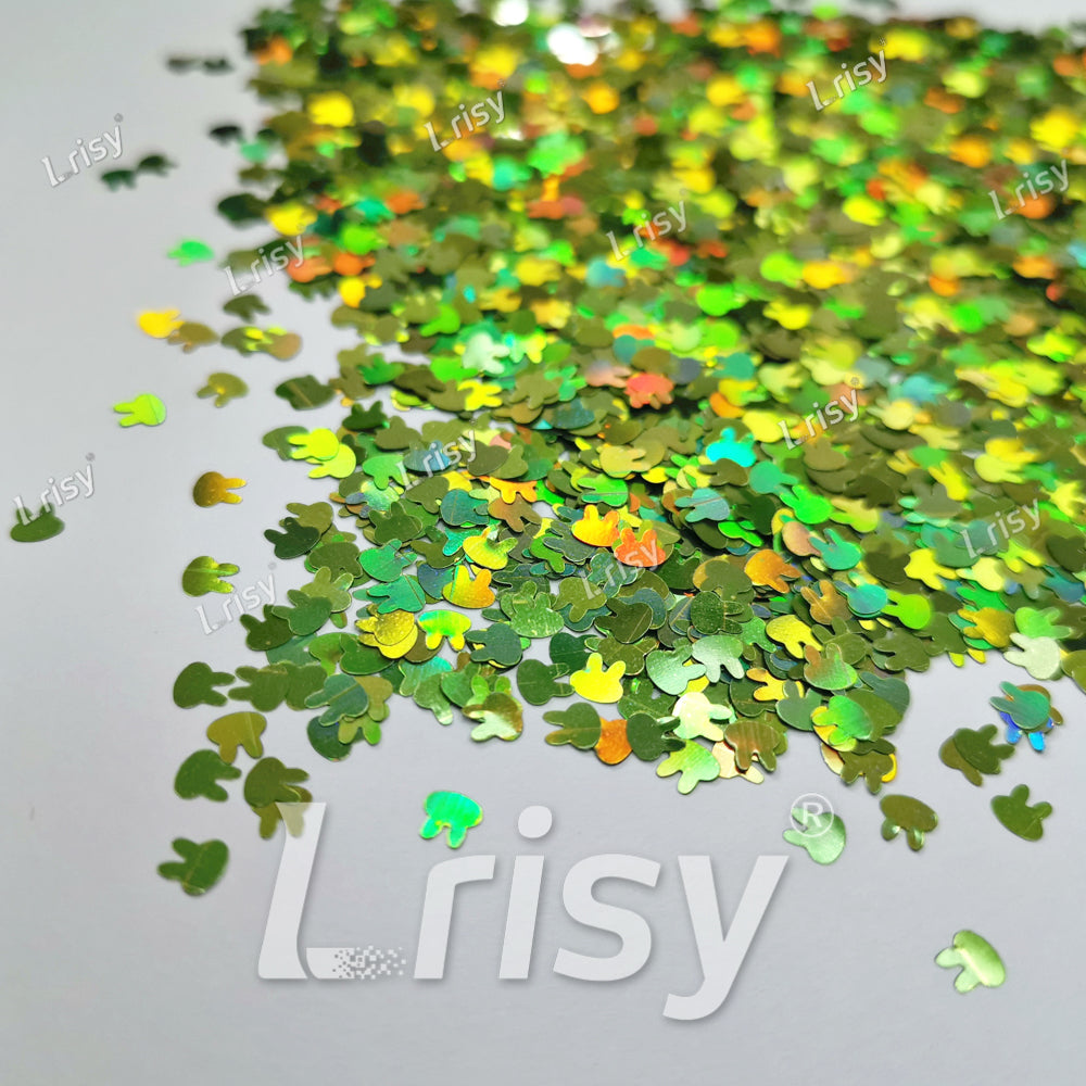 4mm Rabbit Bunny Shapes Laser Green Glitter LB0601