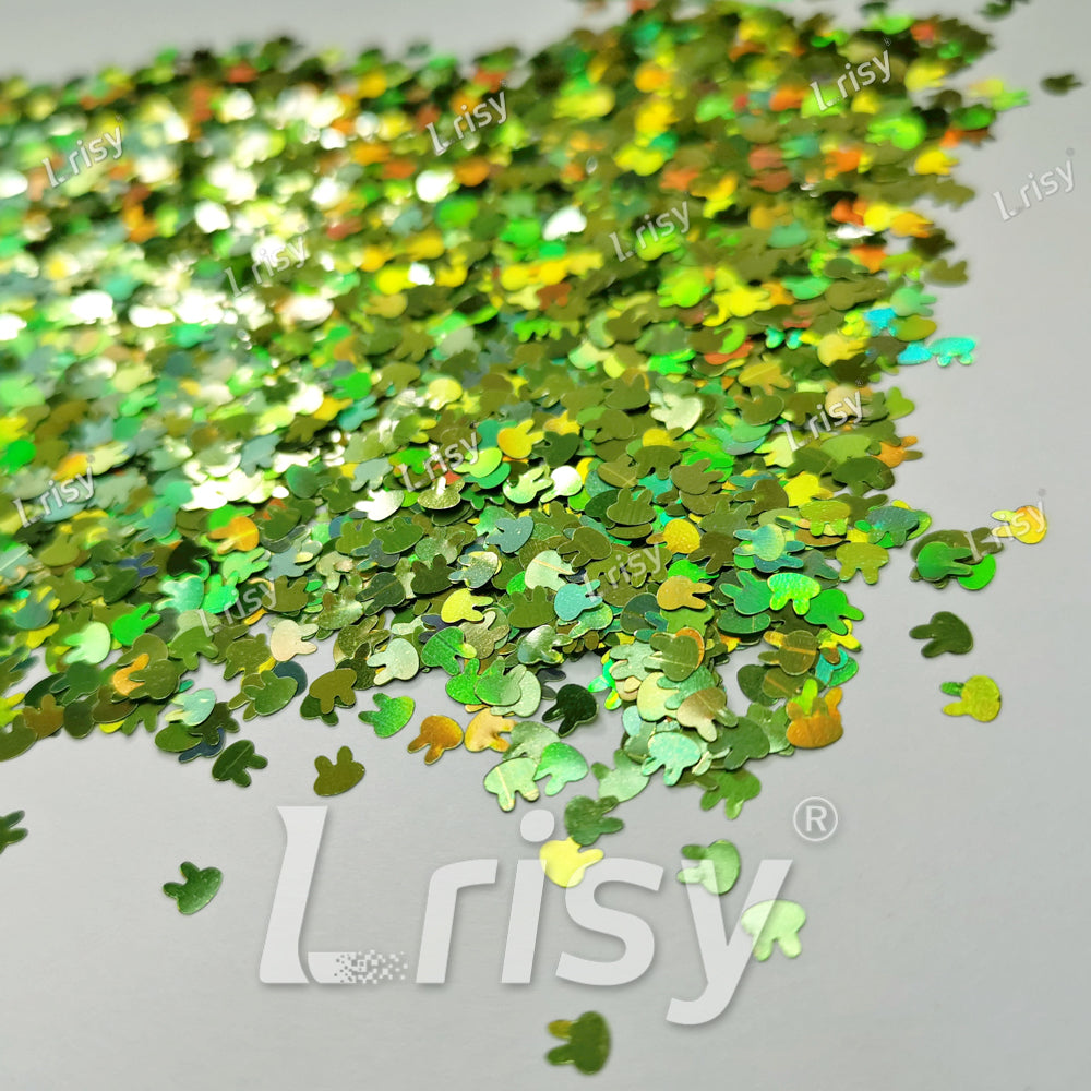 4mm Rabbit Bunny Shapes Laser Green Glitter LB0601