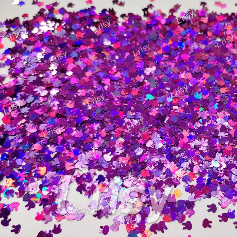 4mm Rabbit Bunny Shapes Laser Purple Glitter LB0800
