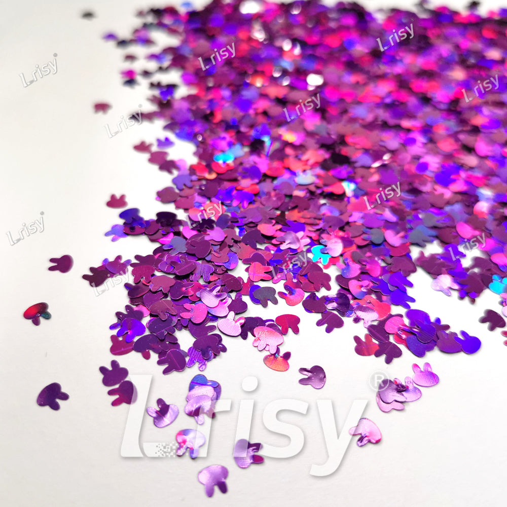 4mm Rabbit Bunny Shapes Laser Purple Glitter LB0800