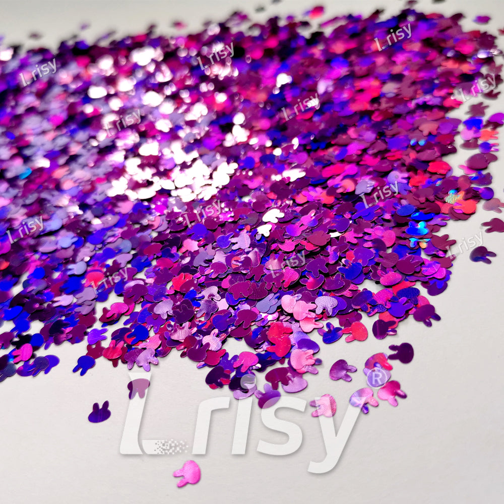 4mm Rabbit Bunny Shapes Laser Purple Glitter LB0800