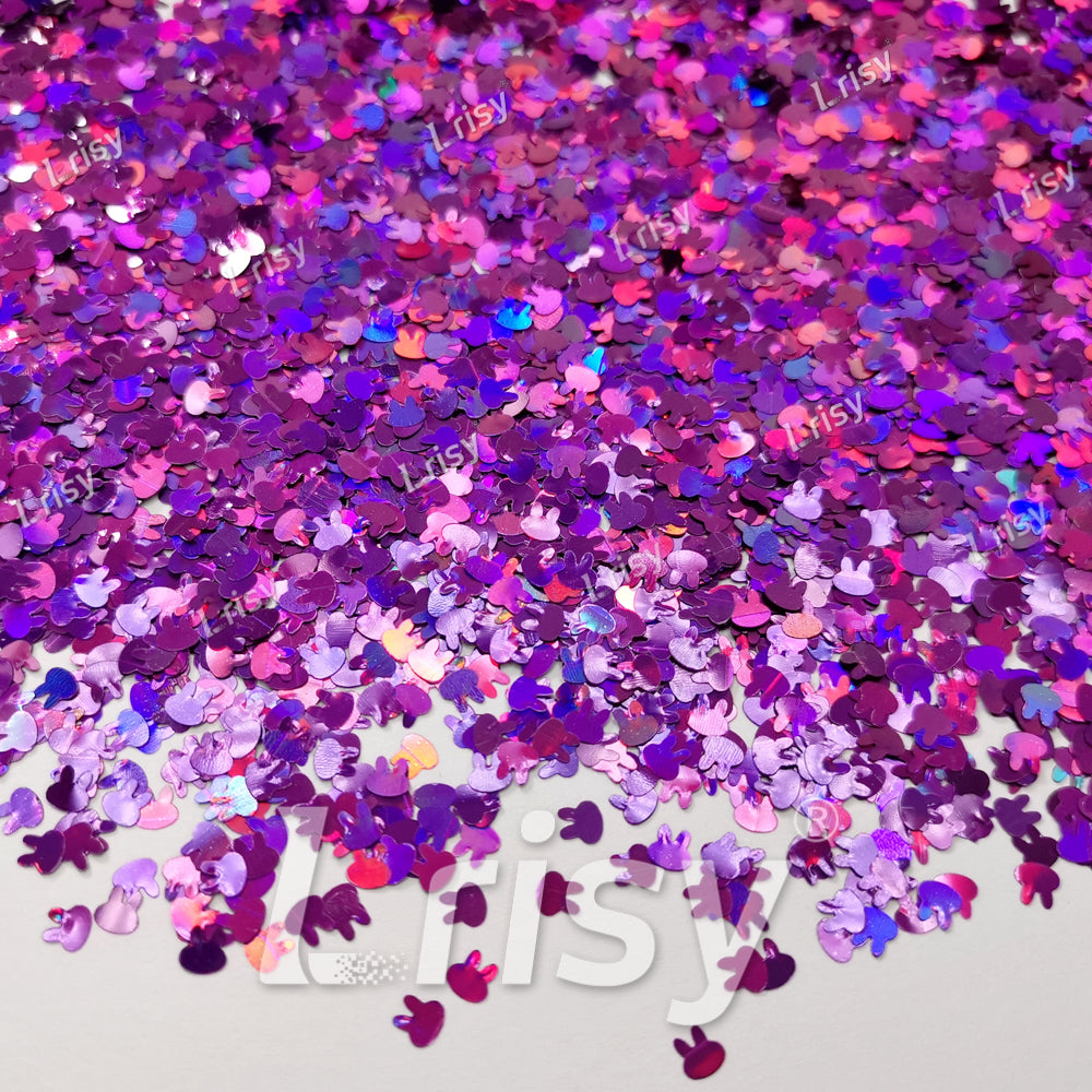 4mm Rabbit Bunny Shapes Laser Purple Glitter LB0800