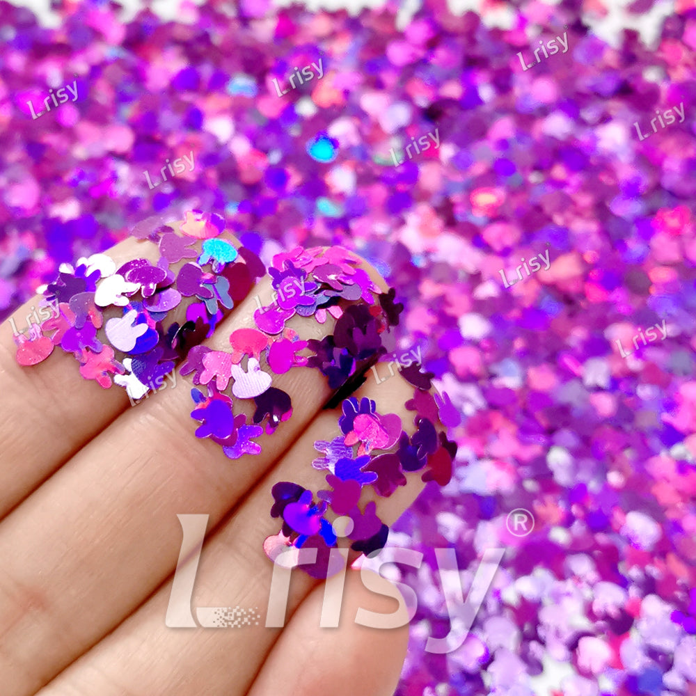 4mm Rabbit Bunny Shapes Laser Purple Glitter LB0800