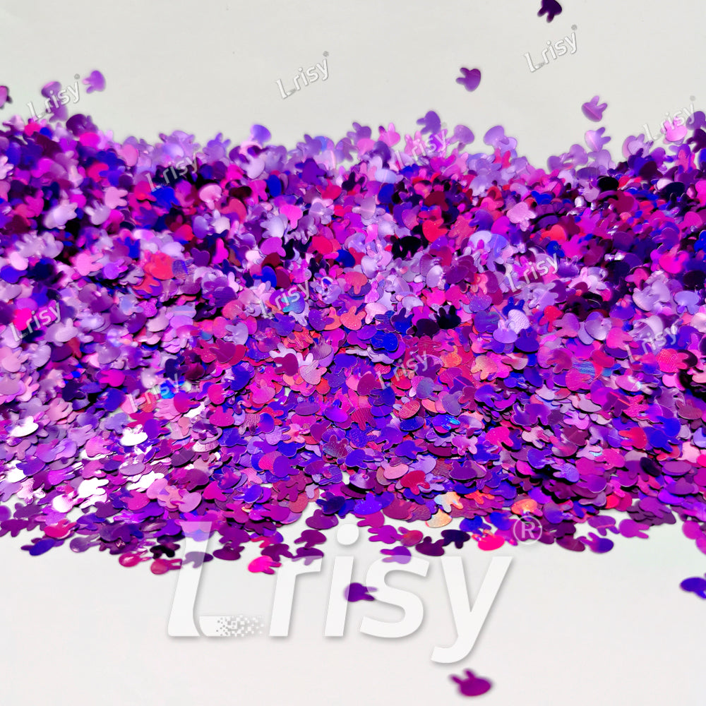 4mm Rabbit Bunny Shapes Laser Purple Glitter LB0800