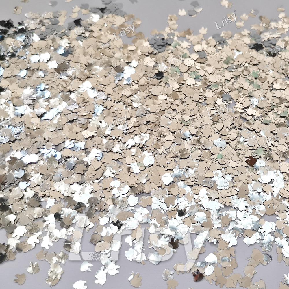 4mm Rabbit Bunny Shapes Silver Glitter B0100