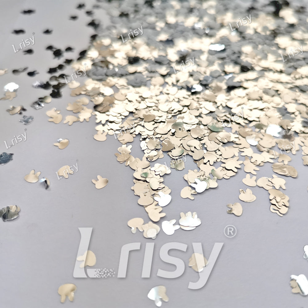 4mm Rabbit Bunny Shapes Silver Glitter B0100
