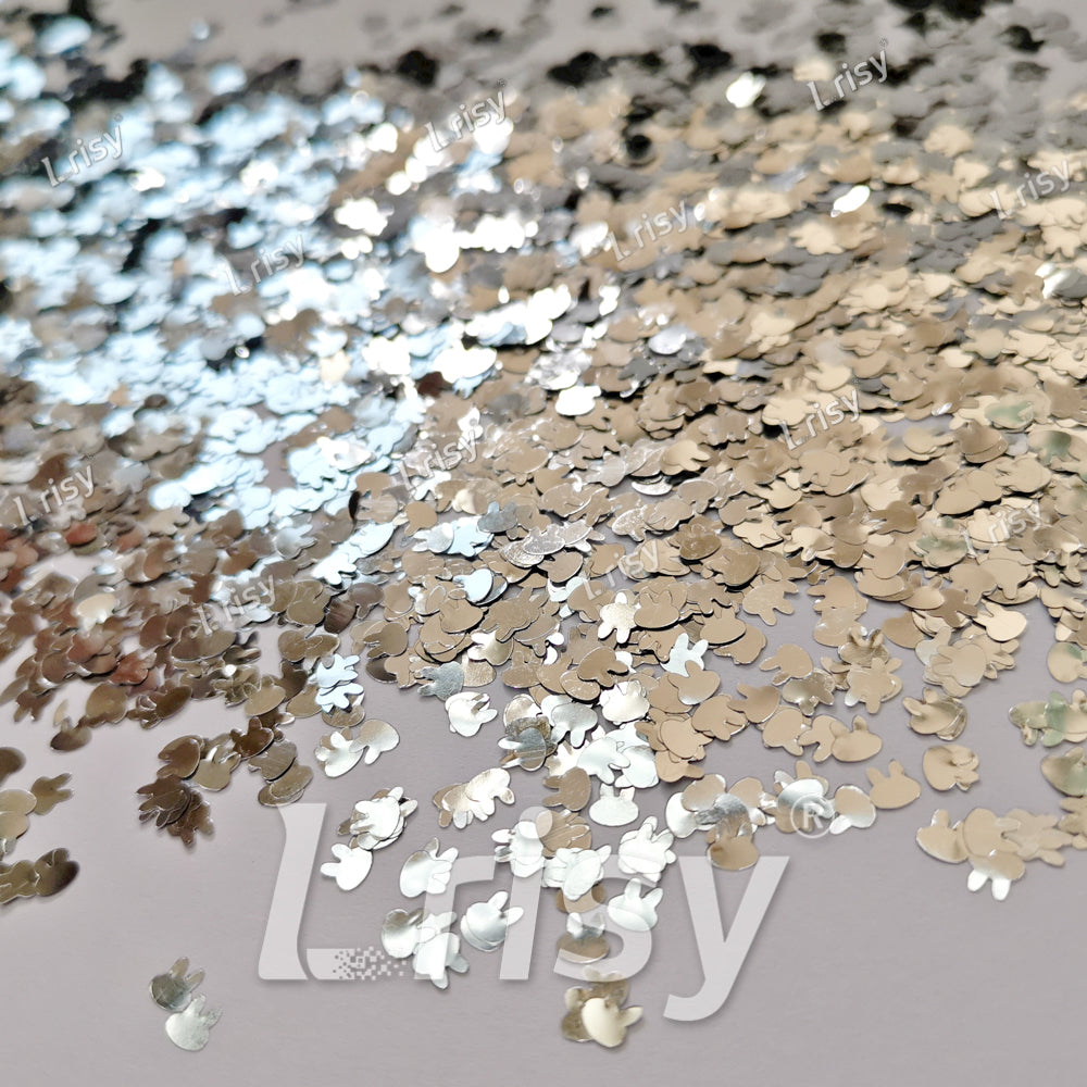 4mm Rabbit Bunny Shapes Silver Glitter B0100