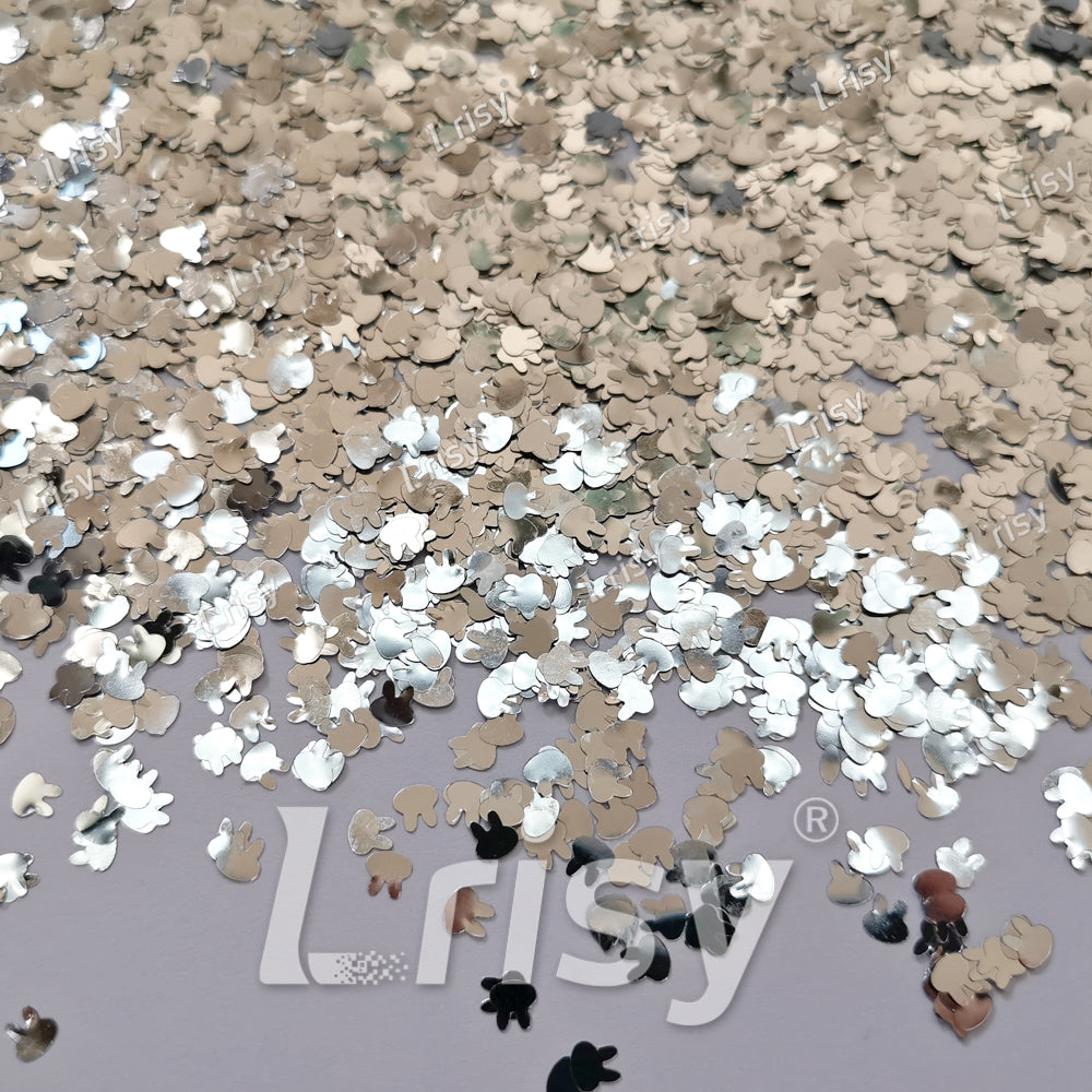 4mm Rabbit Bunny Shapes Silver Glitter B0100