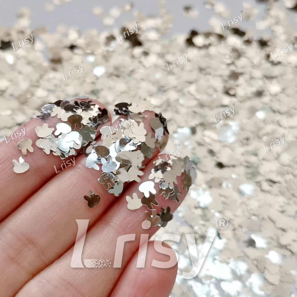 4mm Rabbit Bunny Shapes Silver Glitter B0100