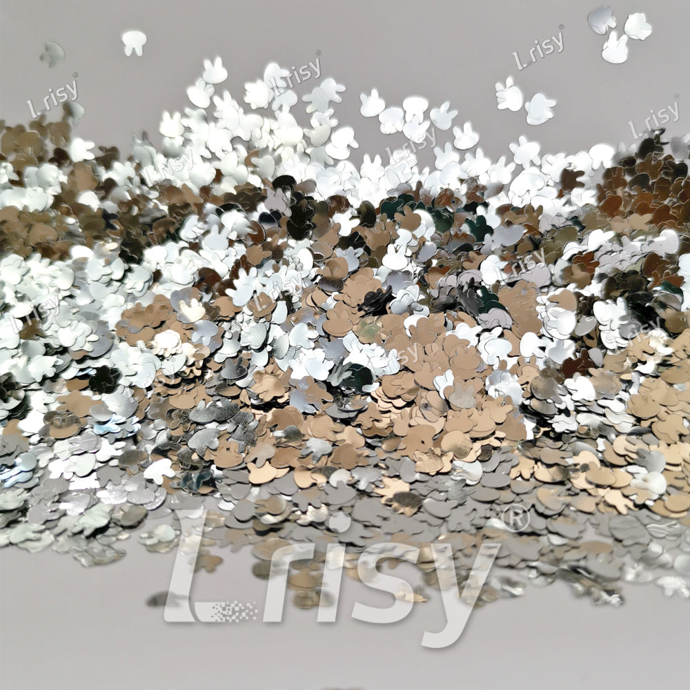 4mm Rabbit Bunny Shapes Silver Glitter B0100
