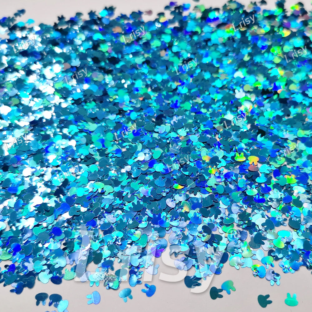 4mm Rabbit Bunny Shapes Laser Sky Blue Glitter LB0700