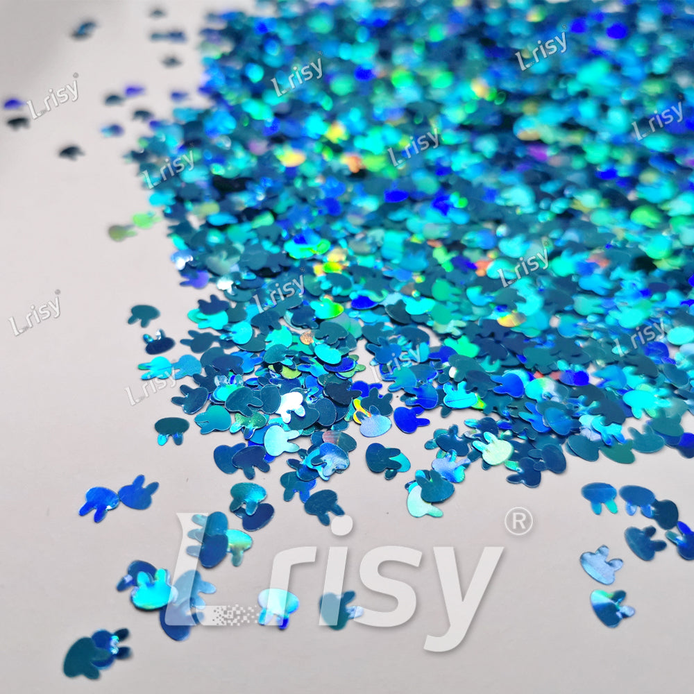 4mm Rabbit Bunny Shapes Laser Sky Blue Glitter LB0700