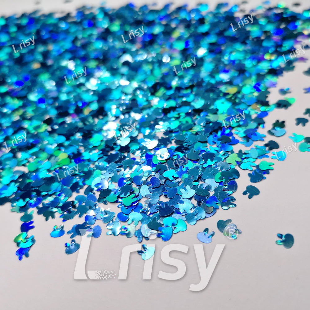 4mm Rabbit Bunny Shapes Laser Sky Blue Glitter LB0700