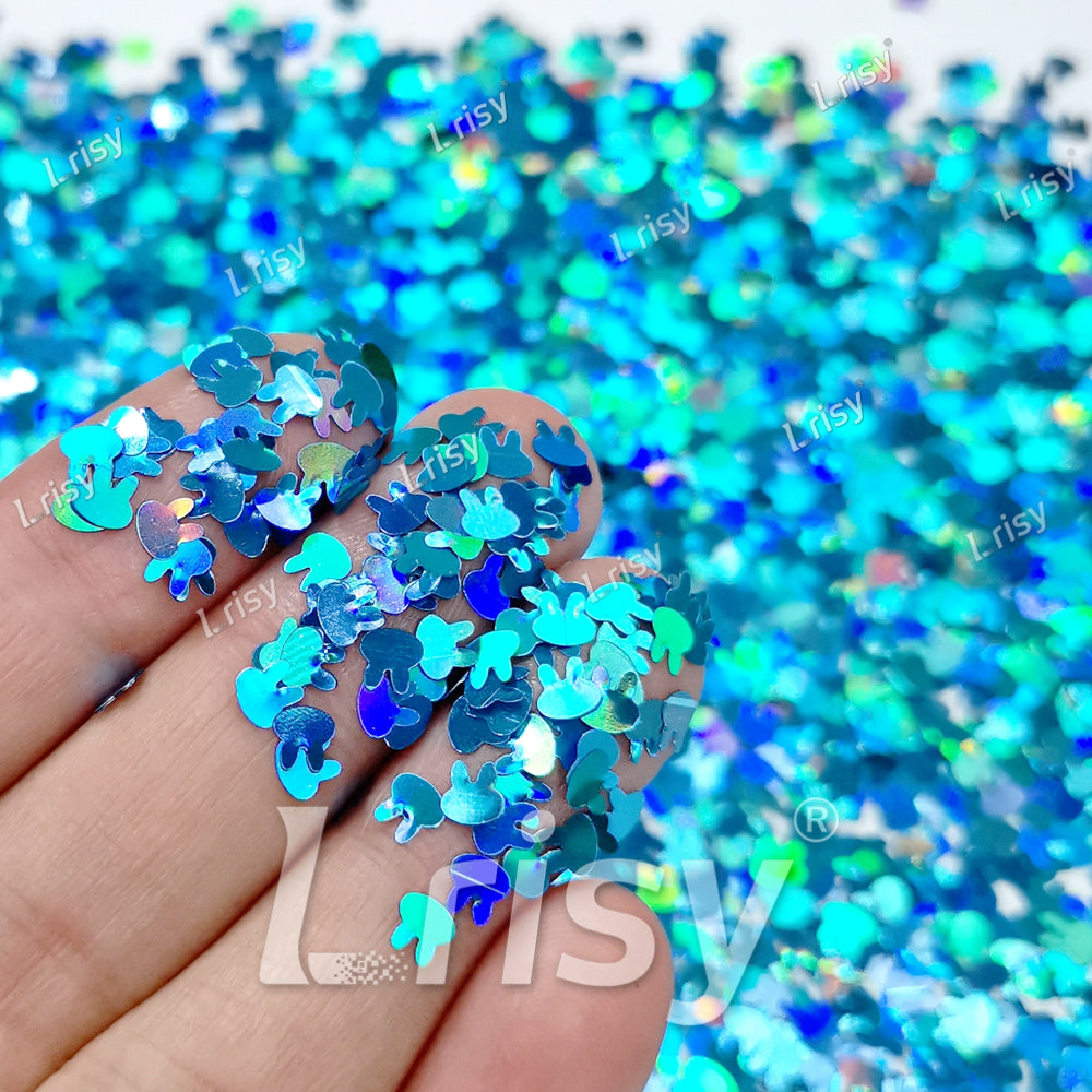 4mm Rabbit Bunny Shapes Laser Sky Blue Glitter LB0700