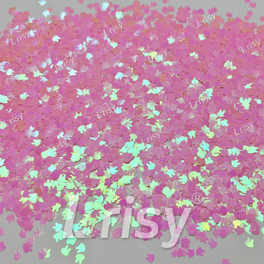 4mm Rabbit Bunny Shapes Rose Pink Glitter C018R