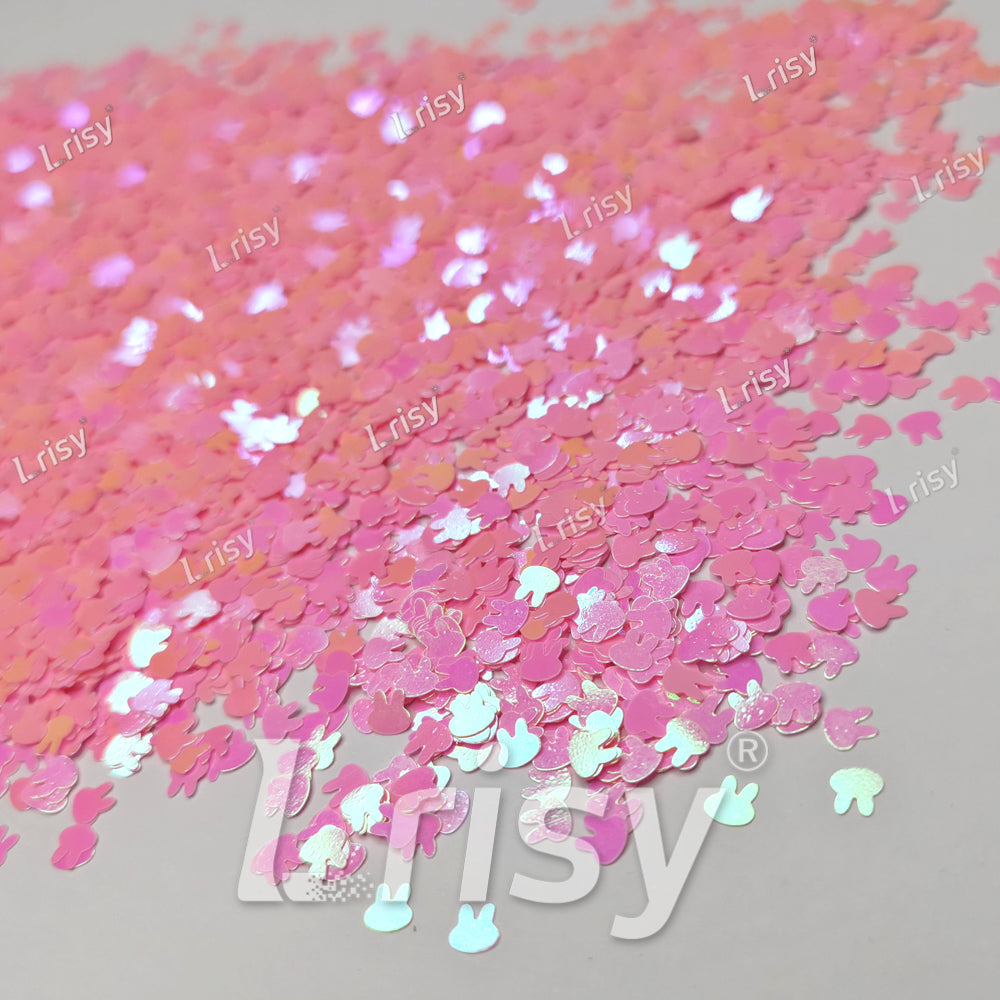 4mm Rabbit Bunny Shapes Rose Pink Glitter C018R
