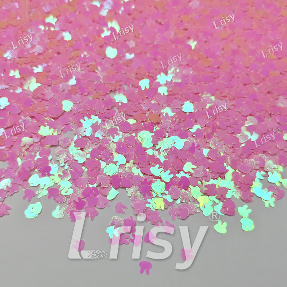4mm Rabbit Bunny Shapes Rose Pink Glitter C018R