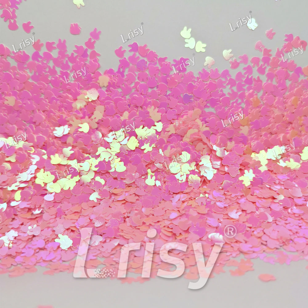 4mm Rabbit Bunny Shapes Rose Pink Glitter C018R