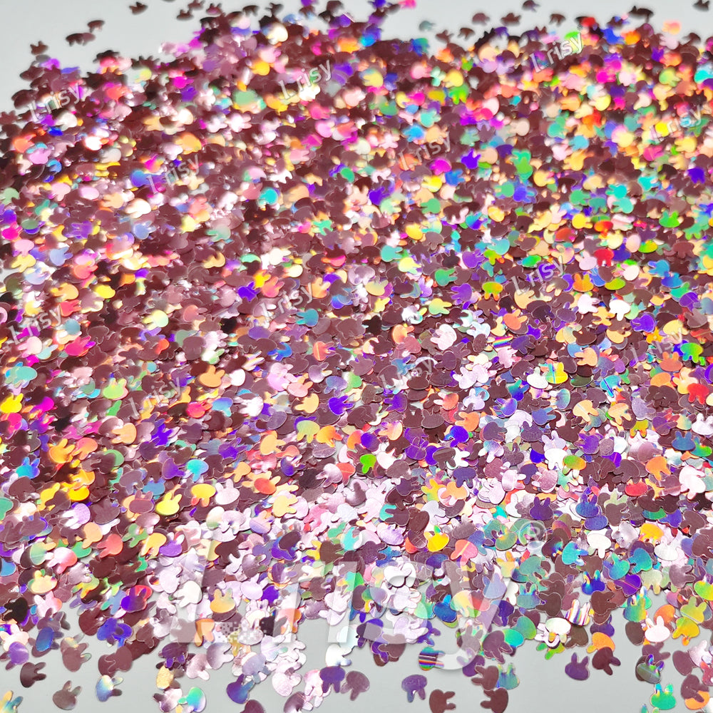 4mm Rabbit Bunny Shapes Laser Hazy Pink Glitter LB0911