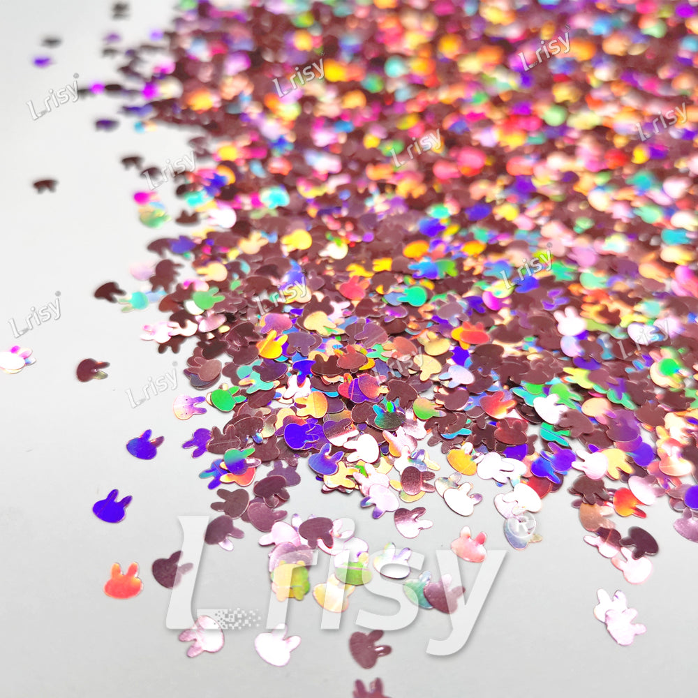 4mm Rabbit Bunny Shapes Laser Hazy Pink Glitter LB0911