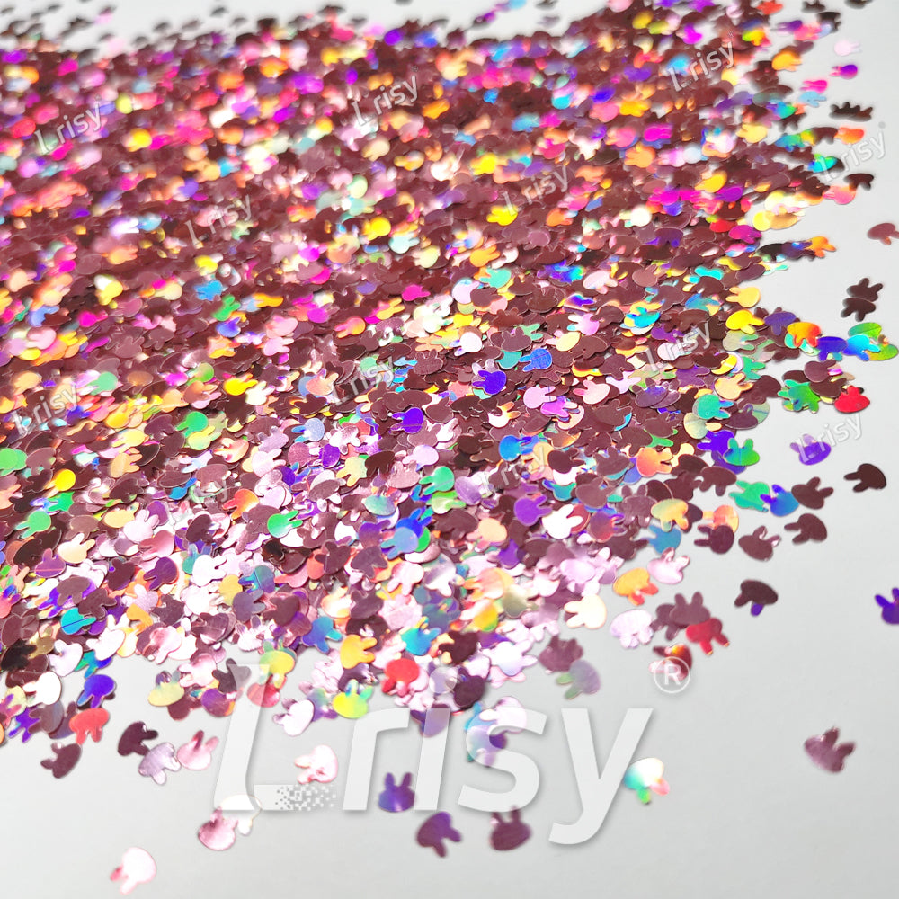 4mm Rabbit Bunny Shapes Laser Hazy Pink Glitter LB0911
