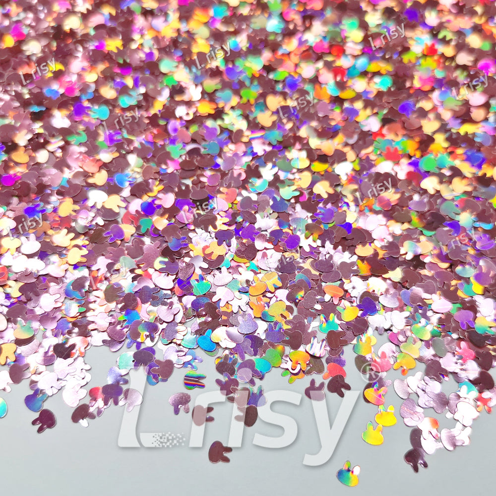 4mm Rabbit Bunny Shapes Laser Hazy Pink Glitter LB0911