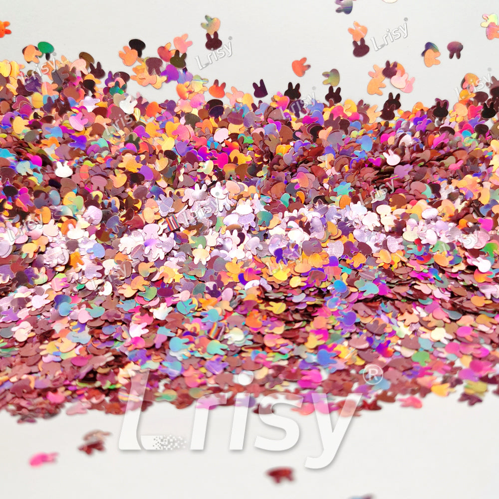 4mm Rabbit Bunny Shapes Laser Hazy Pink Glitter LB0911