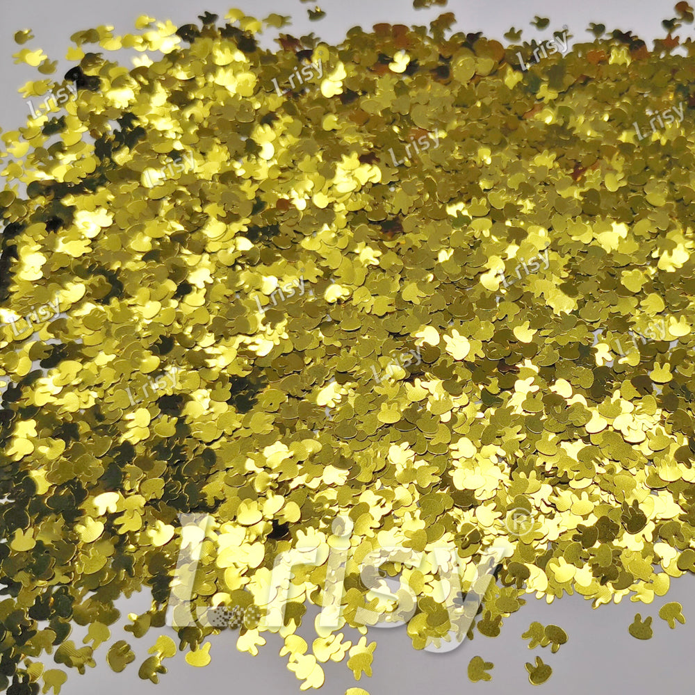 4mm Rabbit Bunny Shapes Gold Glitter B0203