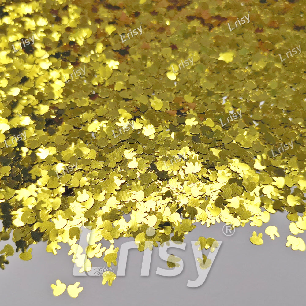 4mm Rabbit Bunny Shapes Gold Glitter B0203