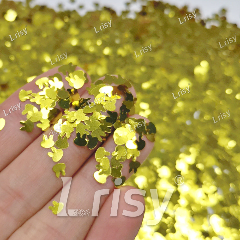 4mm Rabbit Bunny Shapes Gold Glitter B0203