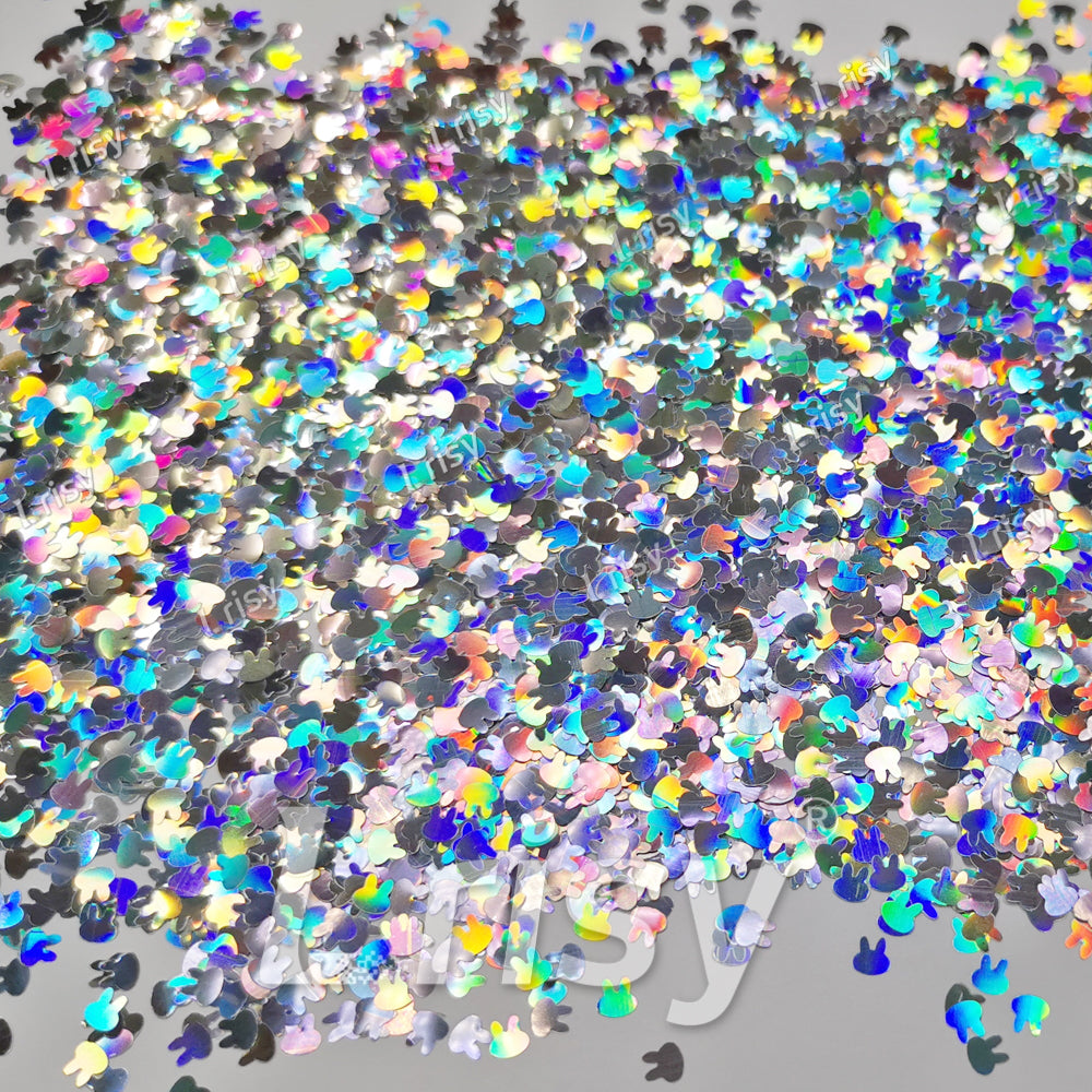 4mm Rabbit Bunny Shapes Laser Silver Glitter LB0100