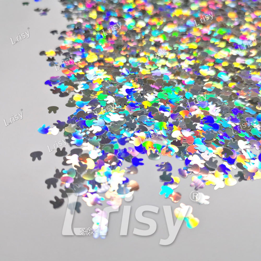 4mm Rabbit Bunny Shapes Laser Silver Glitter LB0100