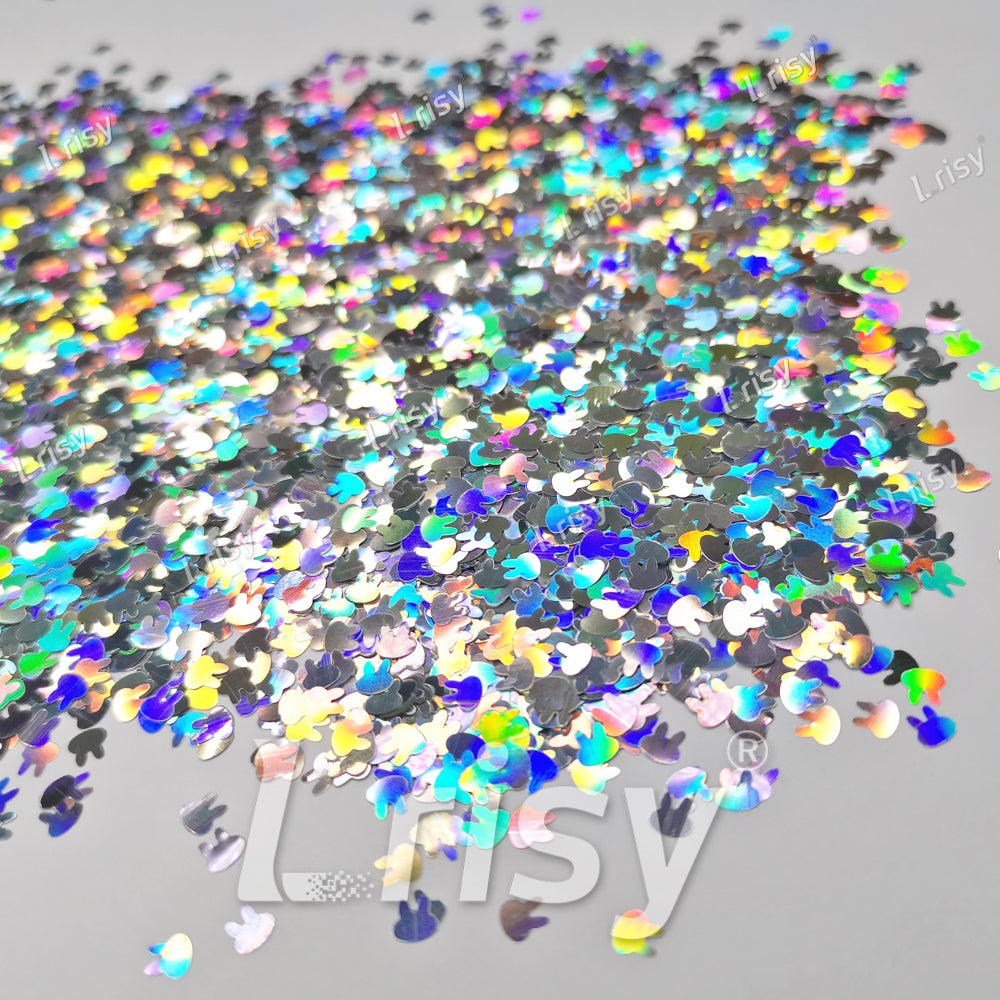 4mm Rabbit Bunny Shapes Laser Silver Glitter LB0100