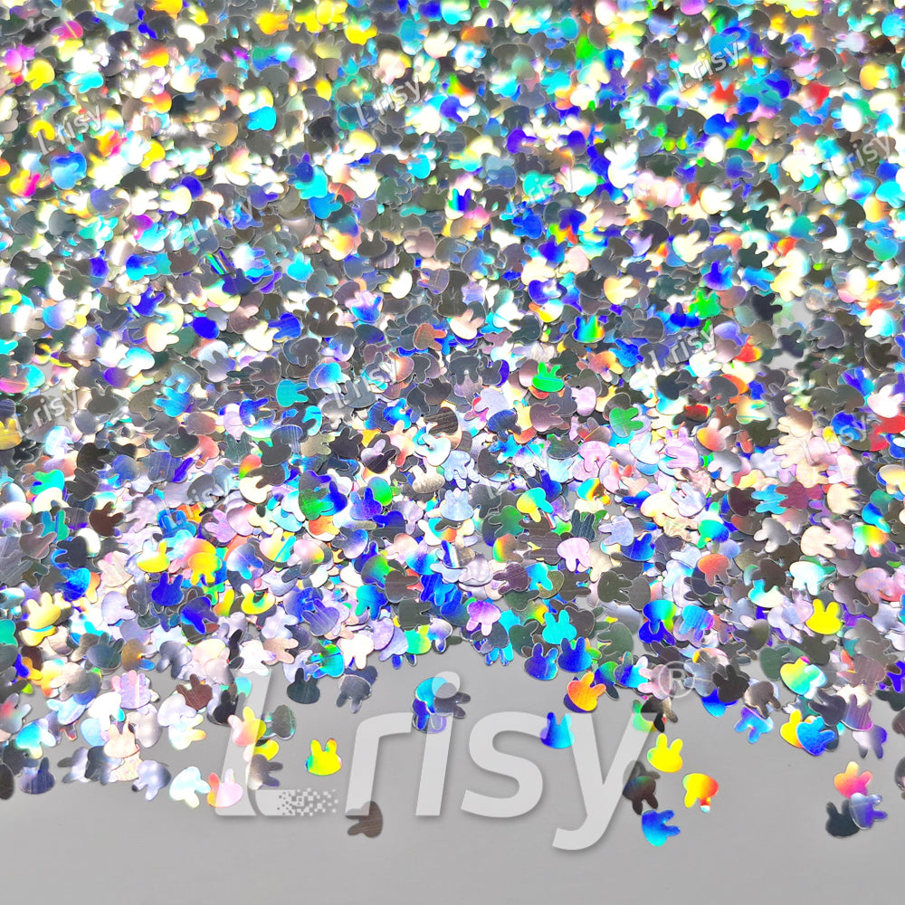 4mm Rabbit Bunny Shapes Laser Silver Glitter LB0100