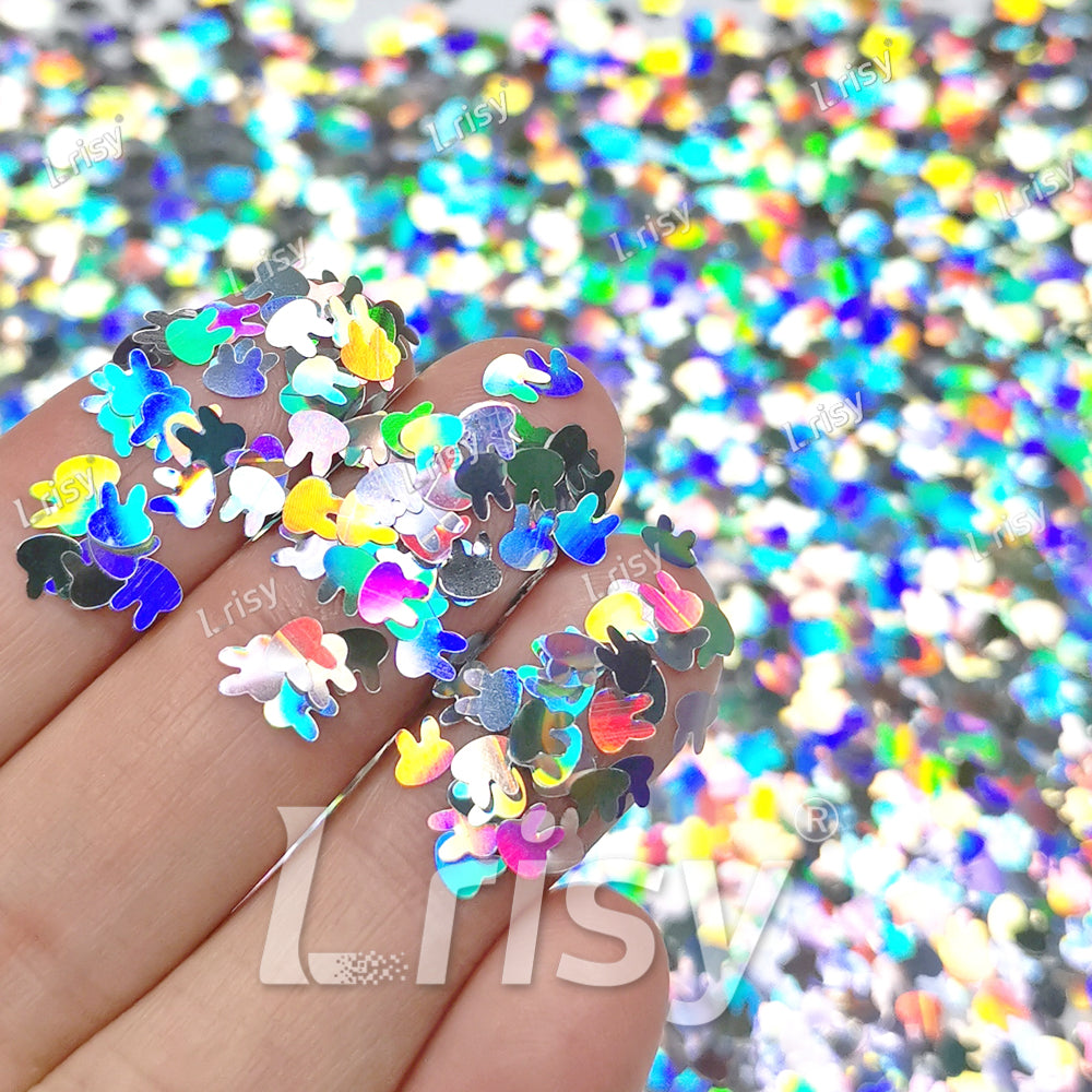4mm Rabbit Bunny Shapes Laser Silver Glitter LB0100