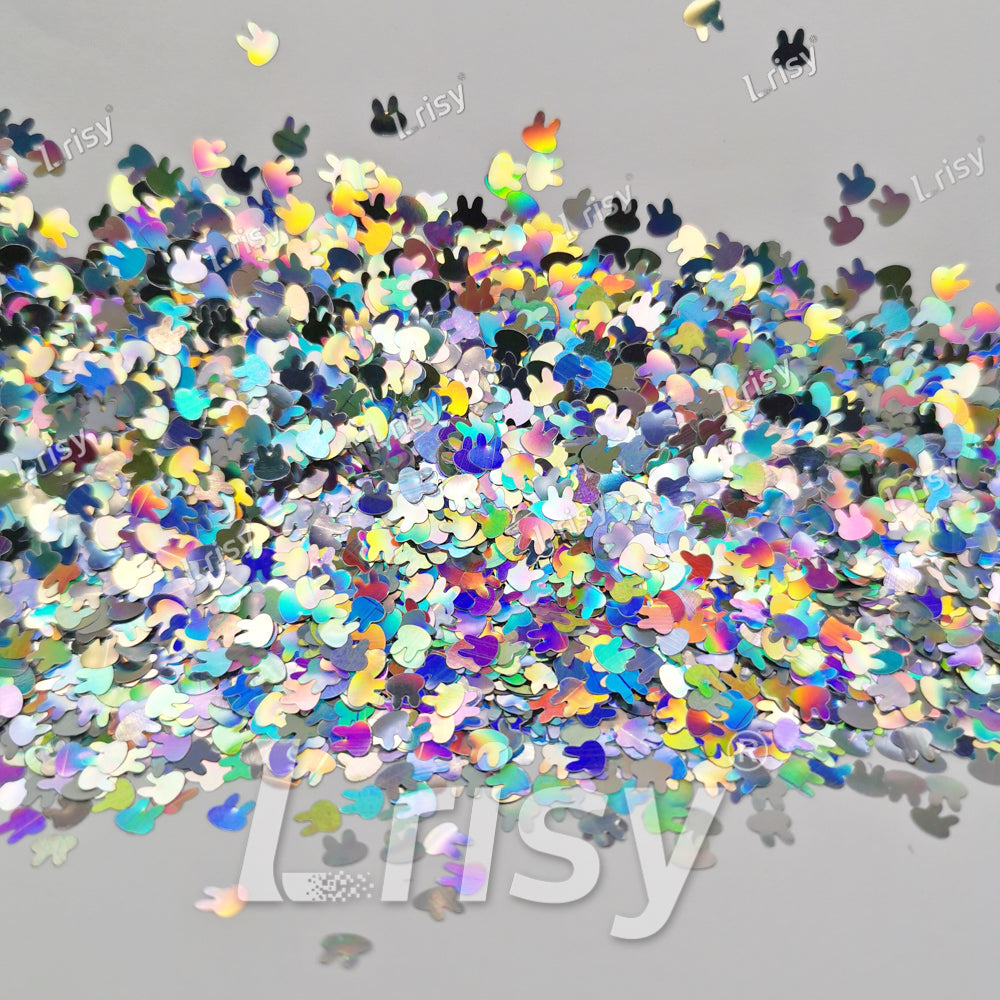 4mm Rabbit Bunny Shapes Laser Silver Glitter LB0100