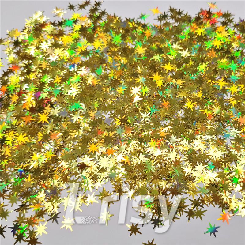 9mm Eight Pointed Star Shapes Laser Gold Glitter LB0210